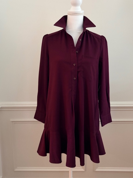 Tuckernuck Dresses & Skirts - Tuckernuck Shirt Dress "Callahan" XS Wine Crepe Ruffle Relax Fit Stretch